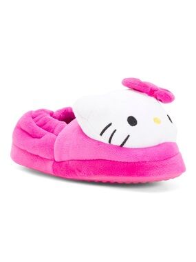 Hello Kitty Pink Plush Kids Slippers with Character Bow